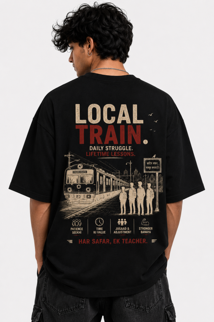 Local Train Oversized T-Shirt — Dhakkan consciousness print