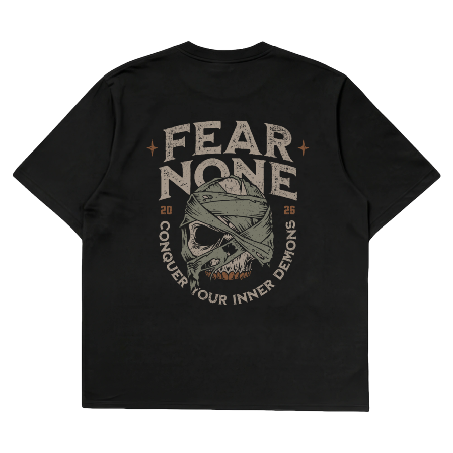 Fear None oversized graphic t-shirt — Dhakkan black heavyweight cotton back print