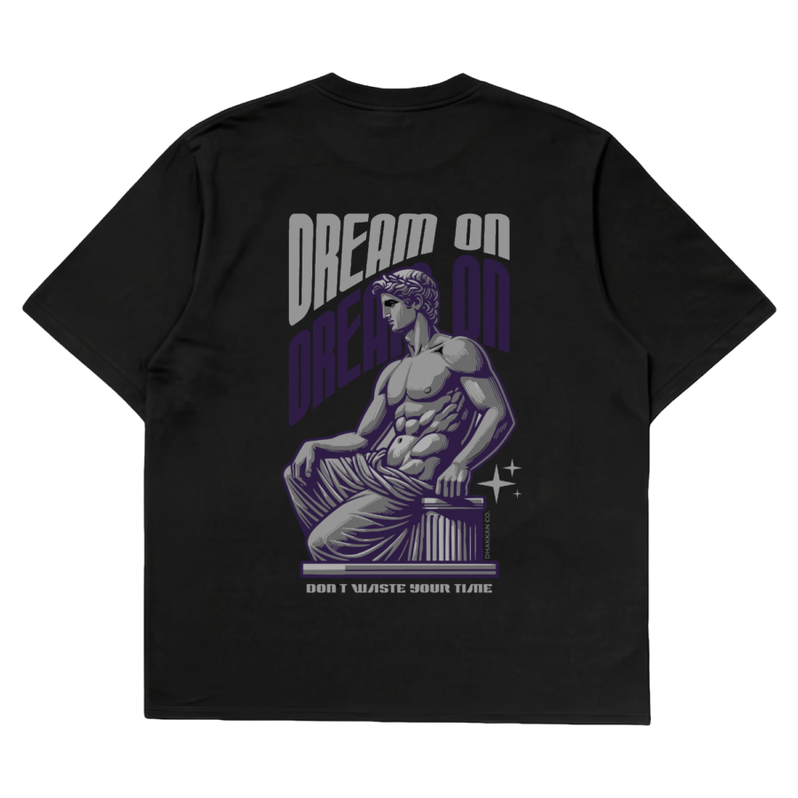 Dream On oversized graphic t-shirt — Dhakkan black heavyweight cotton back print