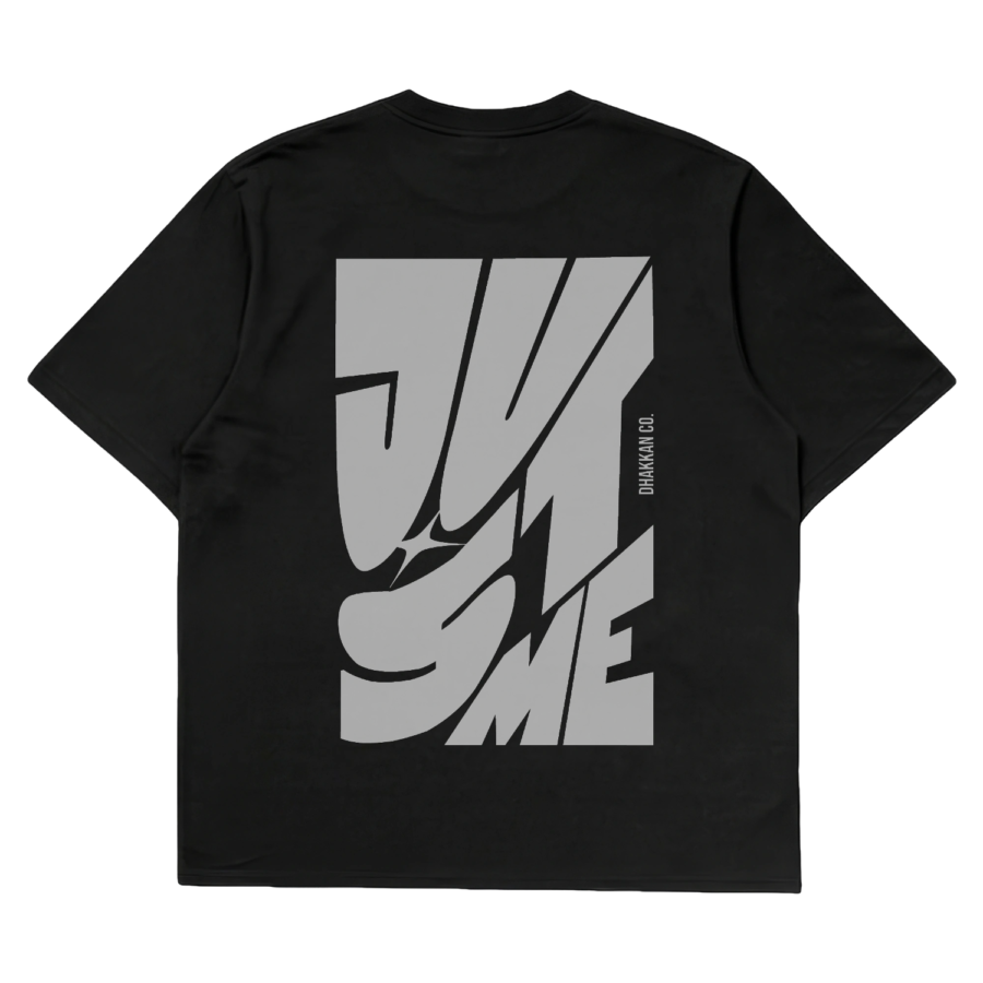 Just Me oversized graphic t-shirt — Dhakkan black heavyweight cotton back print